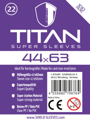 Spiel Shield Titan 22 - 100 Super Sleeves für Kartengröße 44x63 mm