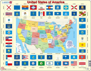 Larsen-Puzzle 70 Teile: Double Challenge - USA und Flaggen
