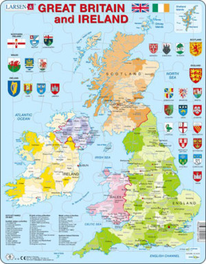 Larsen-Puzzle 48 Teile: Lernkarte - Großbritannien und Irland (politisch)