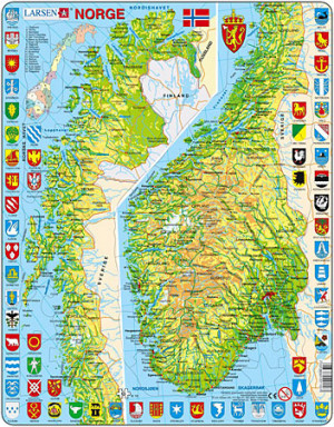 Larsen-Puzzle 65 Teile: Physische Karte - Norwegen