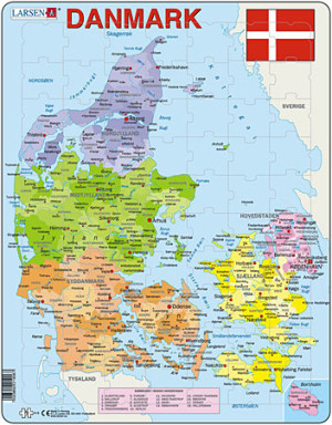 Larsen-Puzzle 70 Teile: Lernkarte - Dänemark (politisch)