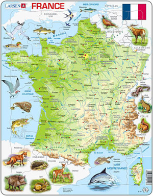 Larsen-Puzzle 48 Teile: Physische Karte - Frankreich mit Tieren