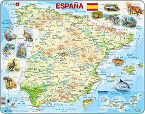 Physische Karte - Spanien mit Tieren