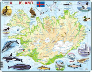 Physische Karte - Island mit Tieren