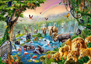 Castorland-Puzzle 500 Teile: Exotische Tiere am Wasserfall