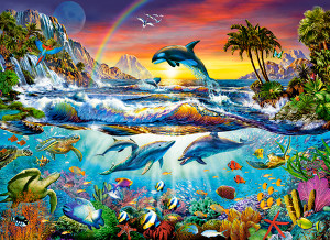 Castorland-Puzzle 300 Teile: Spielende Delfine im Sonnenuntergang