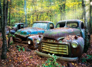Perre-Puzzle 1000 Teile: Ausgediente Pick Ups im Wald