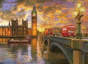 Blick auf den Big Ben bei Sonnenuntergang