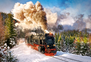 Castorland-Puzzle 1000 Teile: Die Dampflokomotive in der Winterlandschaft