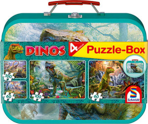Schmidt-Spiele-Puzzle 100 Teile: Dinos - Puzzle-Box im Metallkoffer