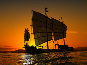 Tower Puzzle-Puzzle 1000 Teile: Dschunke im Sonnenuntergang