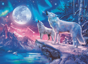 Ravensburger-Puzzle 500 Teile: Wolf im Nordlicht