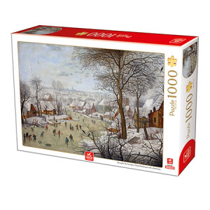 Deico-Puzzle 1000 Teile: Winterlandschaft mit Eisläufern und Vogelfalle, Bruegel