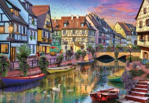 Perre-Puzzle 2000 Teile: Verschlafene Stadt am Kanal
