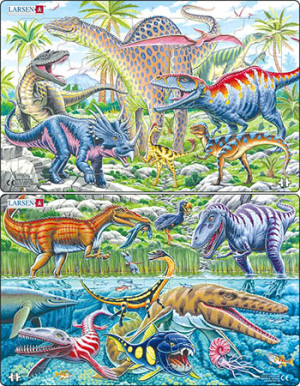 Larsen-Puzzle 28 Teile: Dinosaurier an Land, zu Wasser und in der Luft - 2er Set