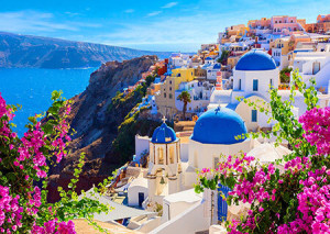 Blühendes Santorini