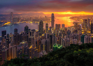Hongkong Stadt bei Sonnenaufgang