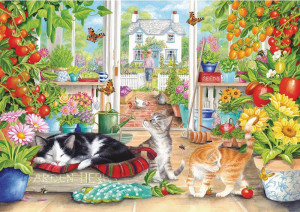 Otter House-Puzzle 1000 Teile: Katzen im Wintergarten