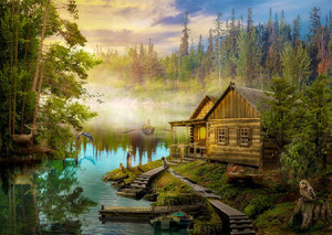 Enjoy Puzzle-Puzzle 1000 Teile: Blockhütte am Fluss