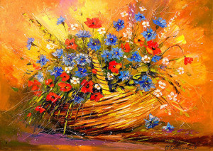 Korb mit bunten Blumen