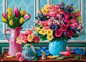 Perre-Puzzle 1000 Teile: Bunte Blumen in der Vase