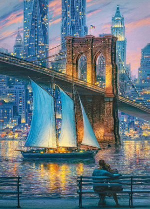 Verliebtes Paar vor der Brooklyn Bridge