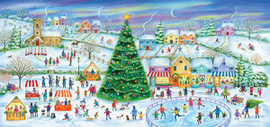 Gibsons-Puzzle 636 Teile: Eislaufen im Dorf