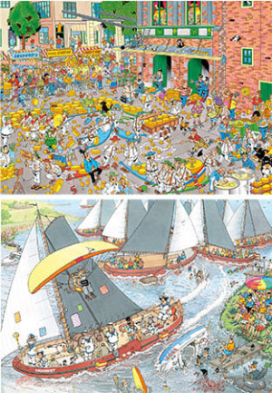 Jumbo-Puzzle 1000 Teile: Jan van Haasteren|Der Käsemarkt & Die Segelregatta (2x1000 Teile)