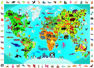 Calypto-Puzzle 100 Teile: Tierweltkarte