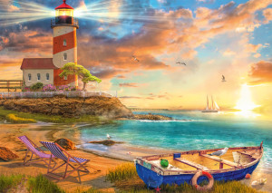 Schmidt-Spiele-Puzzle 1000 Teile: Sonnenuntergang in der Leuchtturm-Bucht