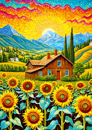Enjoy Puzzle-Puzzle 1000 Teile: Das Haus im Sonnenblumenfeld