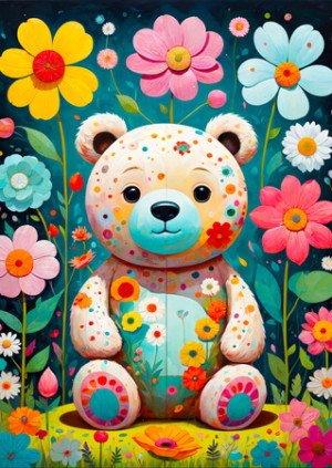Teddybär mit Blumen