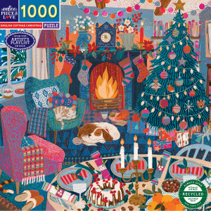 eeBoo-Puzzle 1000 Teile: Weihnachtsabend vor dem Kamin