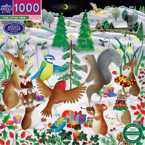 eeBoo-Puzzle 1000 Teile: Die Tiere vor dem Weihnachtsbaum