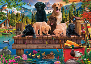 Schmidt-Spiele-Puzzle 1000 Teile: Hundefamilie am See