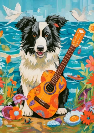 Castorland-Puzzle 500 Teile: Collie mit Gitarre am See