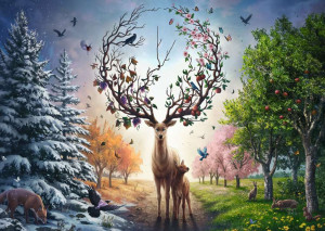 Ravensburger-Puzzle 1000 Teile: Der magische Hirsch und die vier Jahreszeiten