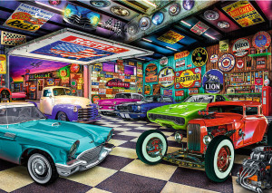 Trefl Puzzle-Puzzle 1000 Teile: Nostagische Autos in der Werkstatt