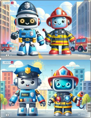 Larsen-Puzzle 10 Teile: Freundliche Roboter in der Stadt