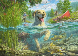 Schmidt-Spiele-Puzzle 1000 Teile: Hundeliebe: Gelber Labrador auf Fischjagd