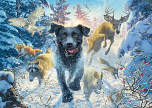 Schmidt-Spiele-Puzzle 1000 Teile: Hundeliebe: Schwarzer Labrador im Schnee