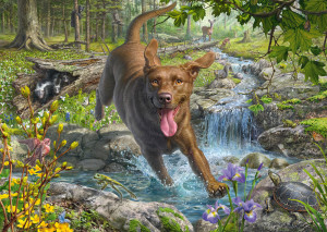 Schmidt-Spiele-Puzzle 1000 Teile: Hundeliebe: Frühlingsspaziergang mit Labrador Retriever
