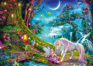 Schmidt-Spiele-Puzzle 1000 Teile: Wo sich Einhorn und Elfe gute Nacht sagen