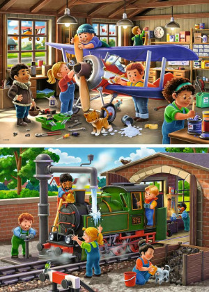 Ravensburger-Puzzle 24 Teile: Eisenbahn- und Flugzeugservice