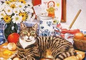 Katze hilft beim Backen mit