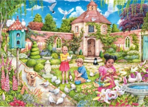 Kinder spielen im Garten