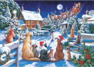 Hunde warten auf den Weihnachtsmann