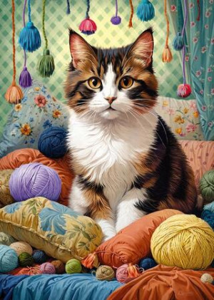 Niedliche Katze mit Wollknäuel