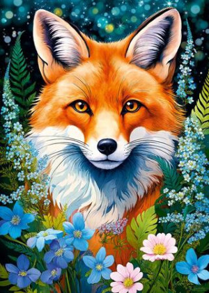 Niedlicher Fuchs zwischen den Blumen