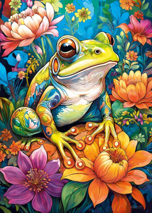 CherryPazzi-Puzzle 1000 Teile: Flower Power Frosch
